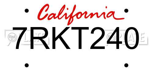 7RKT240 California License Plate