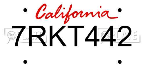 7RKT442 California License Plate