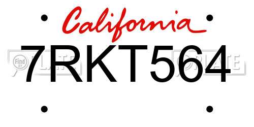 7RKT564 California License Plate