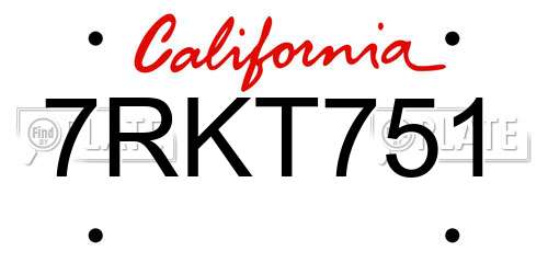 7RKT751 California License Plate