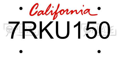 7RKU150 California License Plate