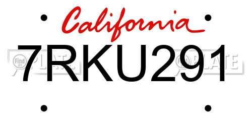 7RKU291 California License Plate