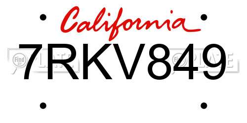 7RKV849 California License Plate
