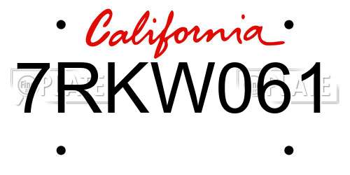 7RKW061 California License Plate