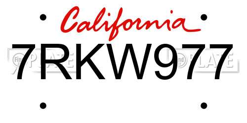 7RKW977 California License Plate