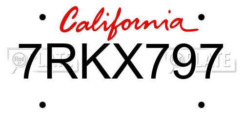 7RKX797 California License Plate