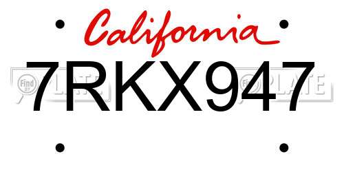 7RKX947 California License Plate