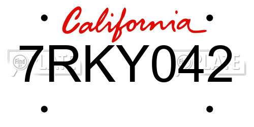 7RKY042 California License Plate