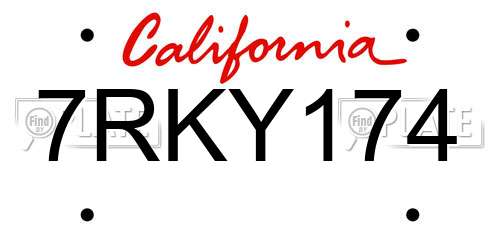 7RKY174 California License Plate