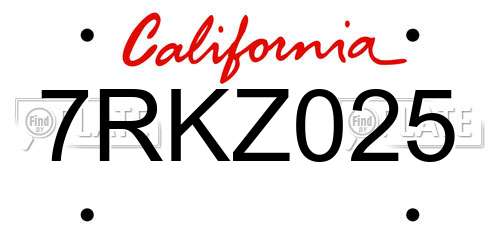 7RKZ025 California License Plate