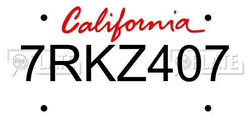 7RKZ407 California License Plate
