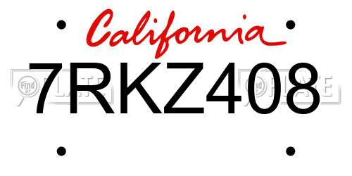 7RKZ408 California License Plate