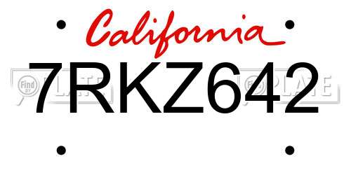 7RKZ642 California License Plate