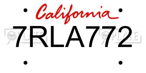 7RLA772 California License Plate
