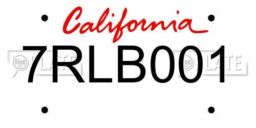 7RLB001 California License Plate