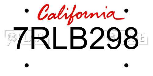 7RLB298 California License Plate