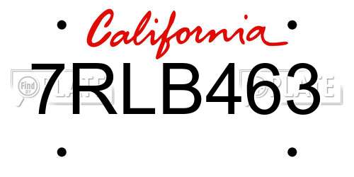 7RLB463 California License Plate