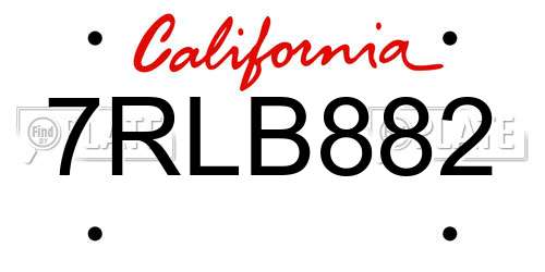 7RLB882 California License Plate