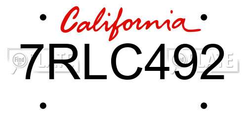 7RLC492 California License Plate