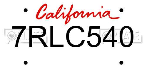 7RLC540 California License Plate