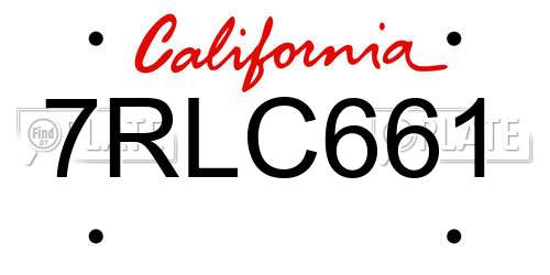 7RLC661 California License Plate