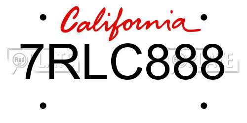 7RLC888 California License Plate