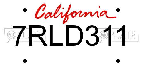 7RLD311 California License Plate