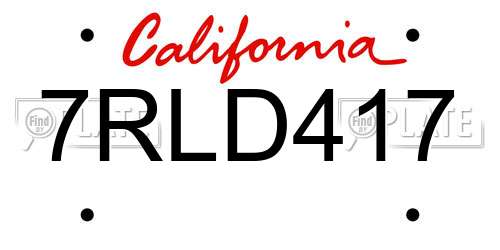 7RLD417 California License Plate