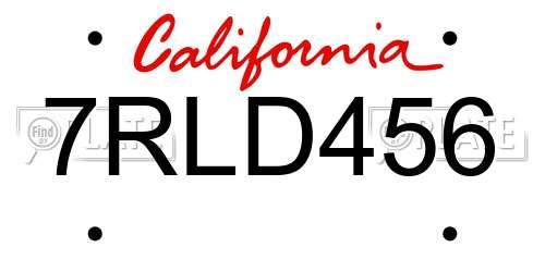 7RLD456 California License Plate