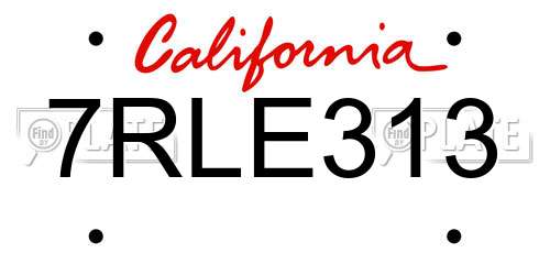 7RLE313 California License Plate