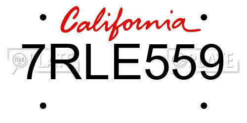 7RLE559 California License Plate