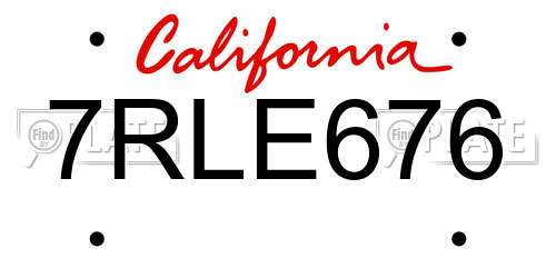 7RLE676 California License Plate