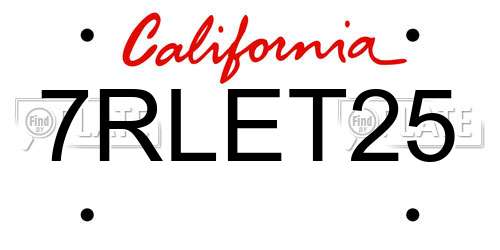 7RLET25 California License Plate