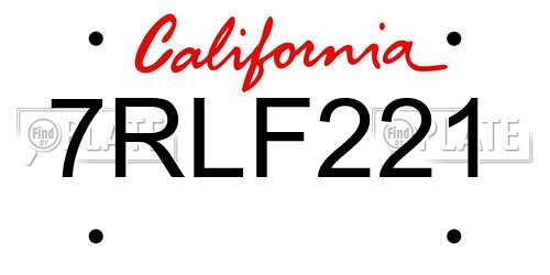 7RLF221 California License Plate