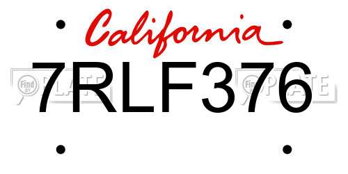 7RLF376 California License Plate