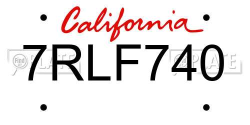 7RLF740 California License Plate