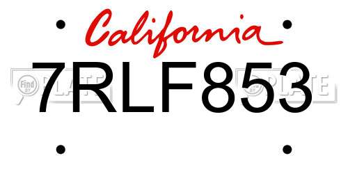 7RLF853 California License Plate