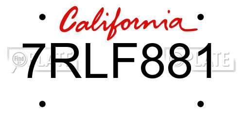 7RLF881 California License Plate