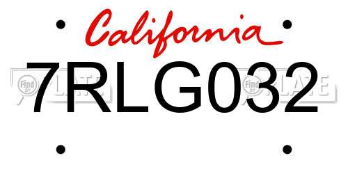 7RLG032 California License Plate
