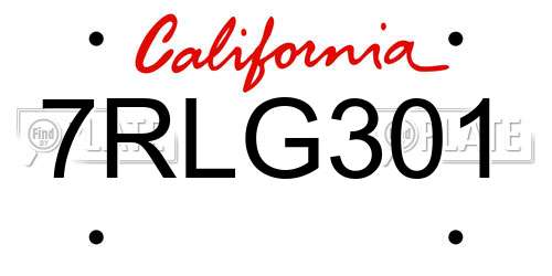 7RLG301 California License Plate