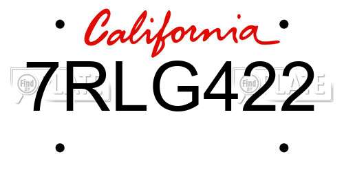 7RLG422 California License Plate