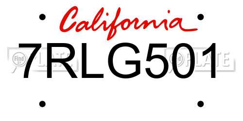 7RLG501 California License Plate