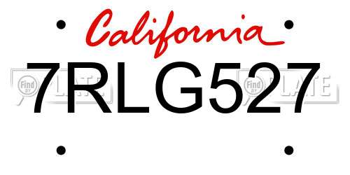 7RLG527 California License Plate