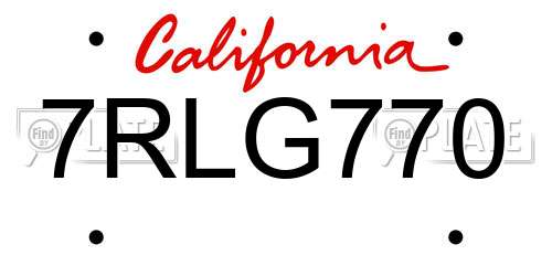 7RLG770 California License Plate