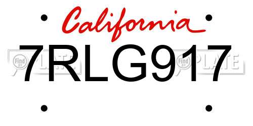 7RLG917 California License Plate