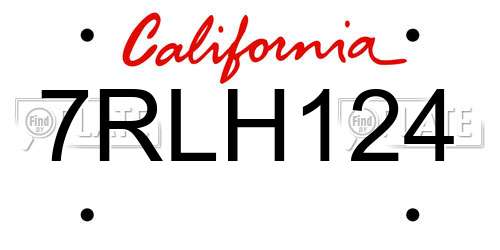 7RLH124 California License Plate