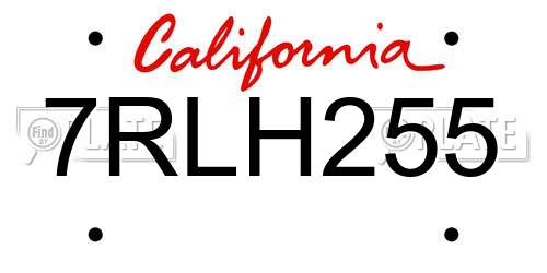 7RLH255 California License Plate