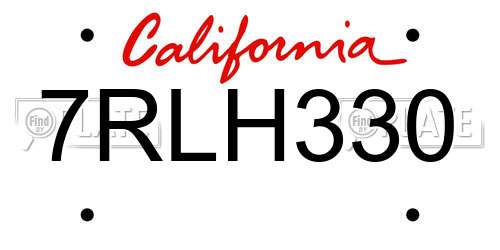 7RLH330 California License Plate