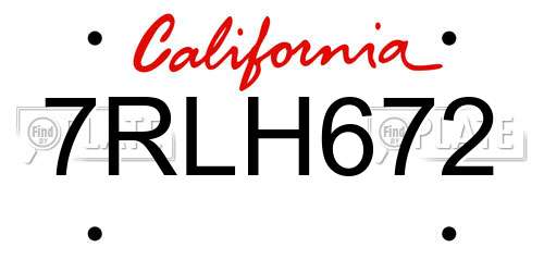 7RLH672 California License Plate