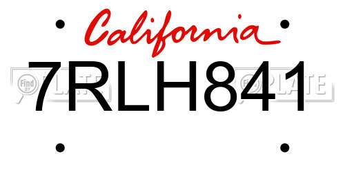 7RLH841 California License Plate